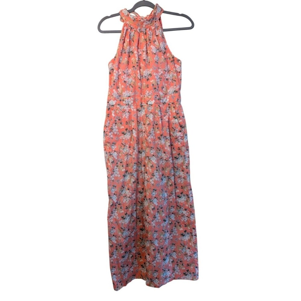 J.Crew Liberty London high-neck Wide Leg Jumpsuit Coral Floral Size 6 Chamomile